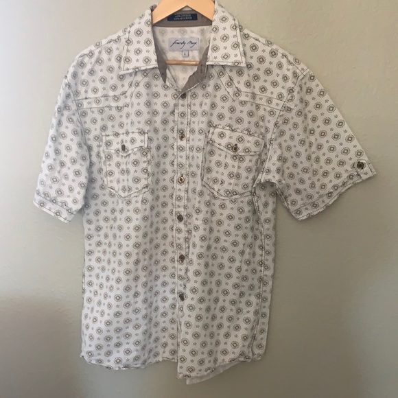 Franky Max Men’s White Graphic Button Down Short Sleeve Shirt Size Large - Picture 1 of 4